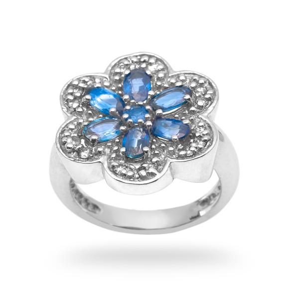 Bague saphir bleu, diamant argent Isabella